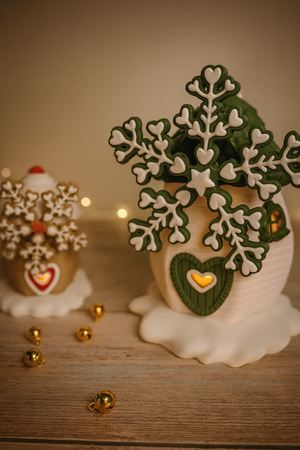 CozyLabs Design Zauberhafte Weihnachts-Windmühlen im Set, drehbar, LED-fähig, winterliche Dekoration in Oliv und Rot, magisch wirkend