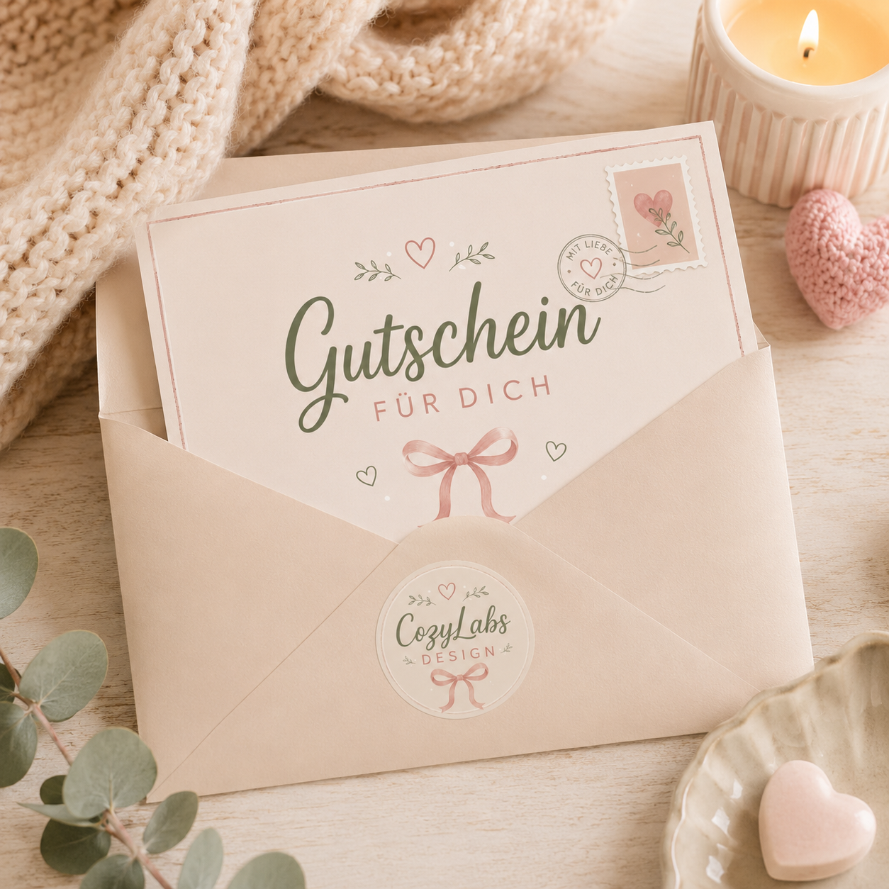 Postalischer Geschenkgutschein, Vorder- und Rückseite, von CozyLabs Design