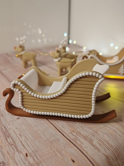 Weihnachtsschlitten mit 3 Rentieren – Rudolf mit roter Nase