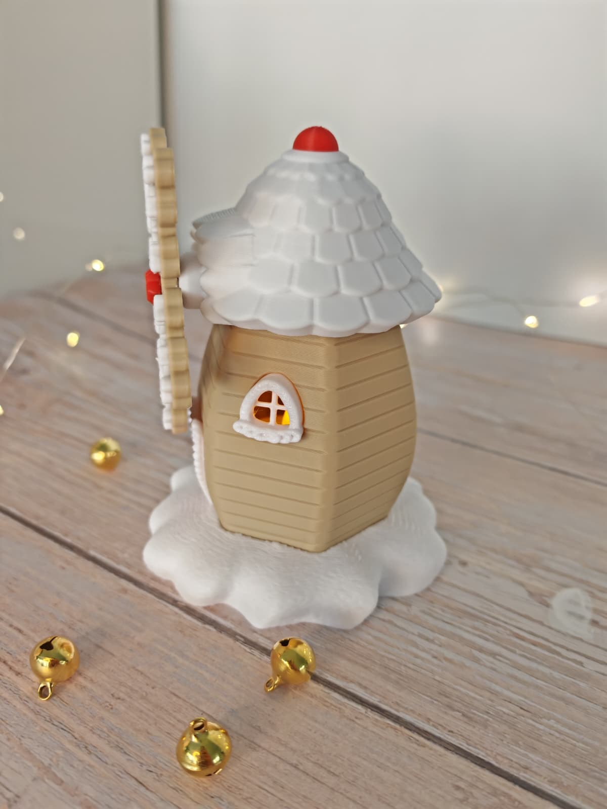Zauberhafte Weihnachts-Windmühle Groß – drehbares Windrad, LED-fähig, magisch dekorieren in Oliv oder Rot ✨ Winterdeko, 19 cm