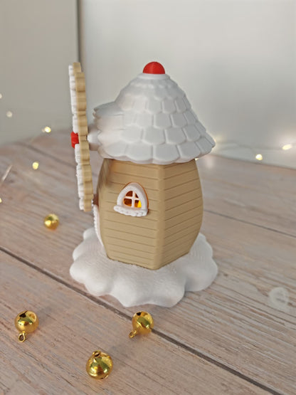 Zauberhafte Weihnachts-Windmühle Groß – drehbares Windrad, LED-fähig, magisch dekorieren in Oliv oder Rot ✨ Winterdeko, 19 cm
