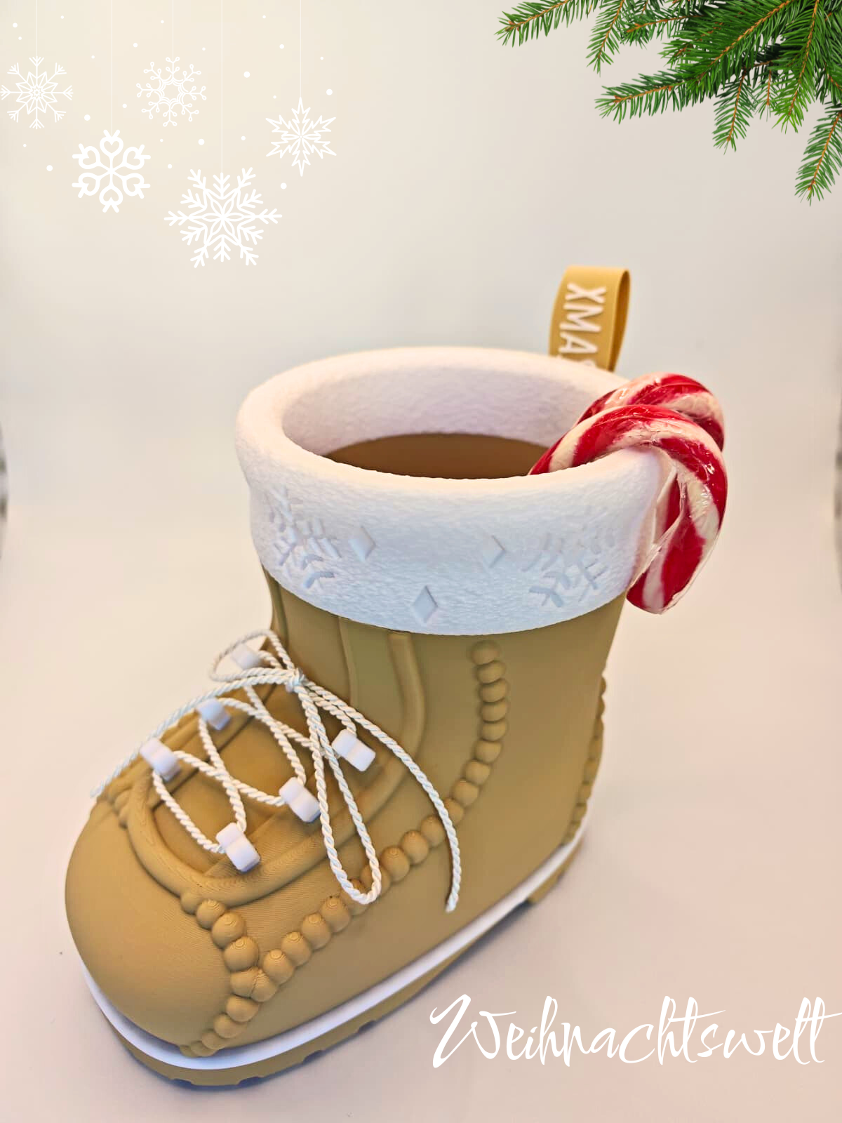 Liebevoller Nikolausstiefel – winterliche Deko & Geschenkidee (16 × 15 × 9 cm)