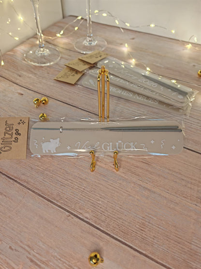 ✨ Glitzer-to-go Wunderkerzen Brettchen – kleines Geschenk & liebevolles Mitbringsel