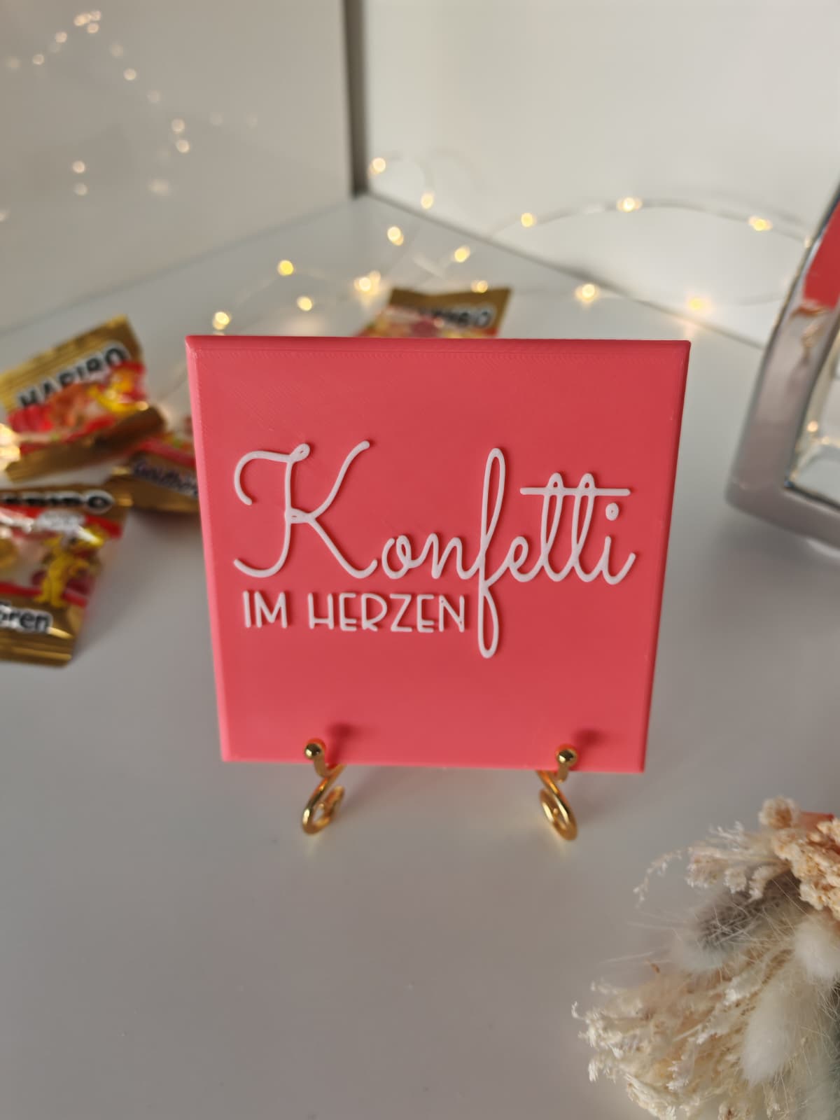 Sprüchekachel „Kachel 2 Go“ – "Konfetti im Herzen"