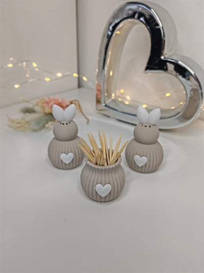 Salz- & Pfefferstreuer in Hasenoptik mit Zahnstocherhalter – Cozy Osterdeko im Scandi-Stil