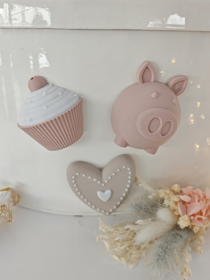 Kleine Glücks-Magnete – Schweinchen, Herz, Glückspilz & Cupcake