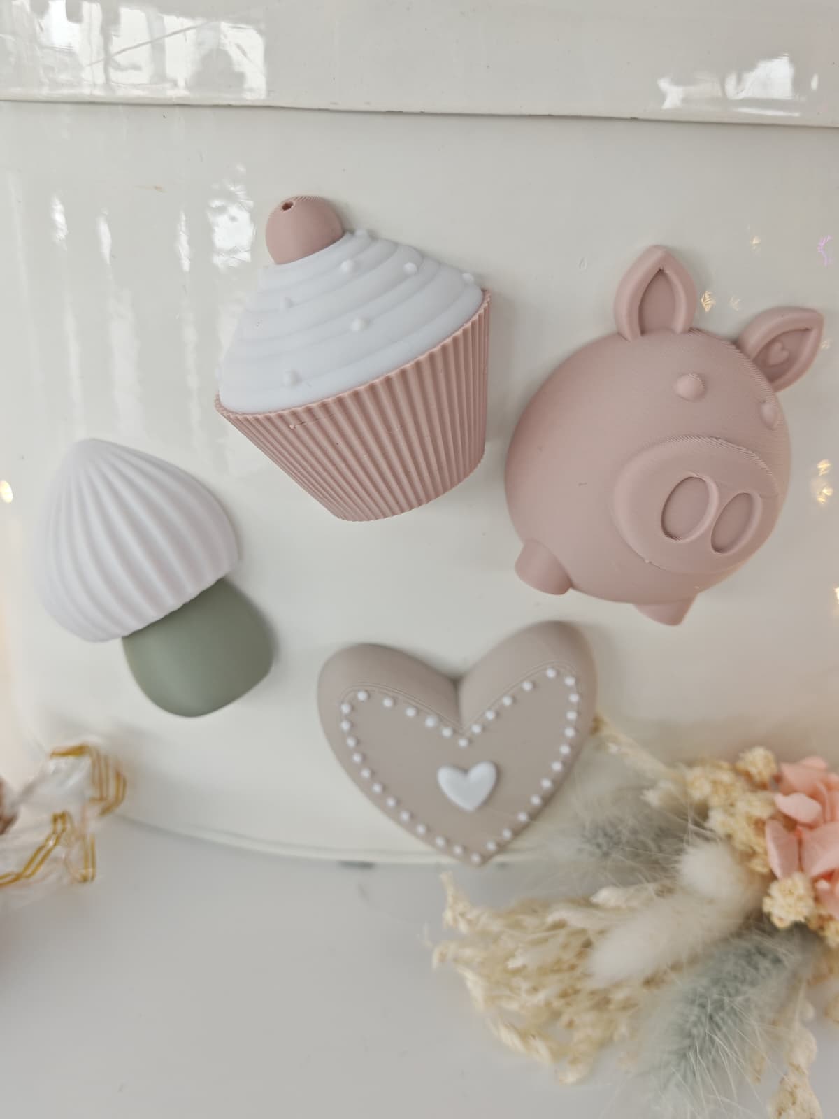 Kleine Glücks-Magnete – Schweinchen, Herz, Glückspilz & Cupcake