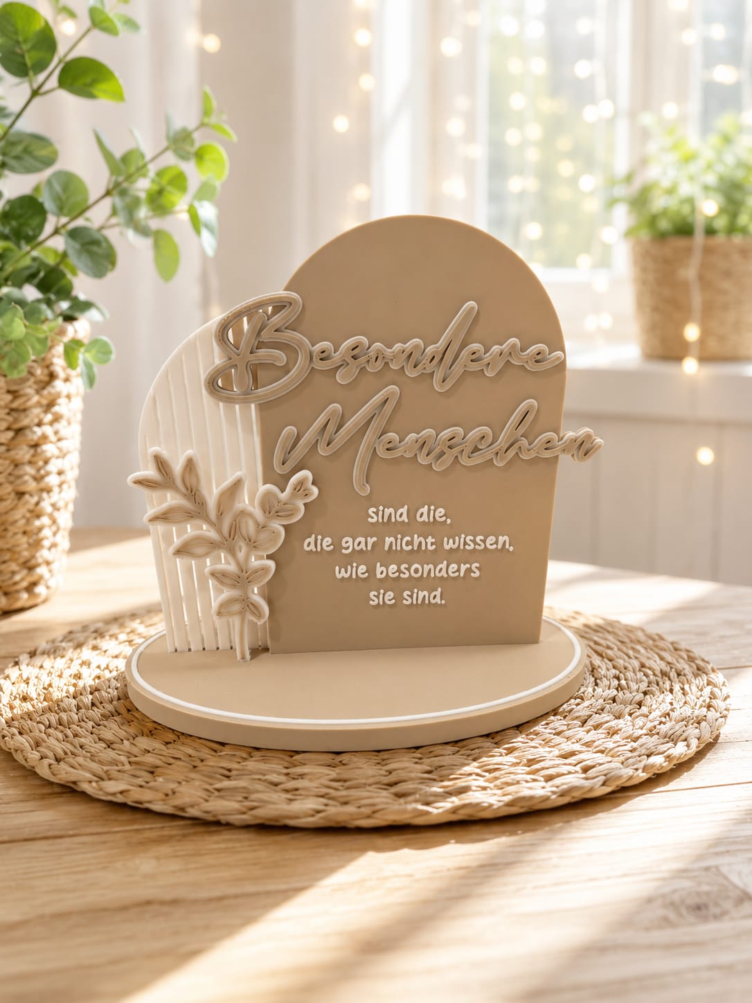 Aufsteller „Besondere Menschen“ – dekorativer Spruchaufsteller mit Blumenmotiv
