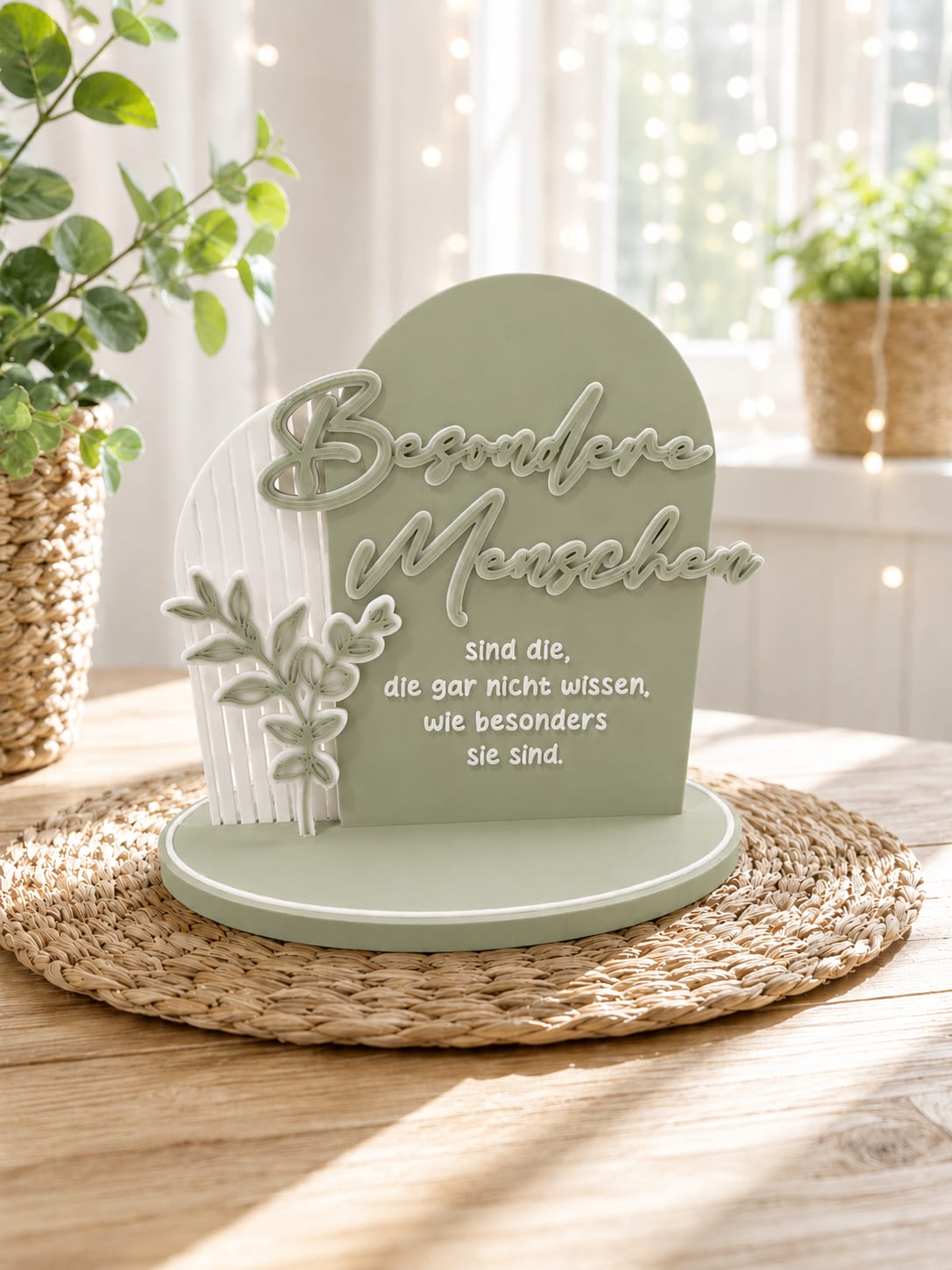 Aufsteller „Besondere Menschen“ – dekorativer Spruchaufsteller mit Blumenmotiv