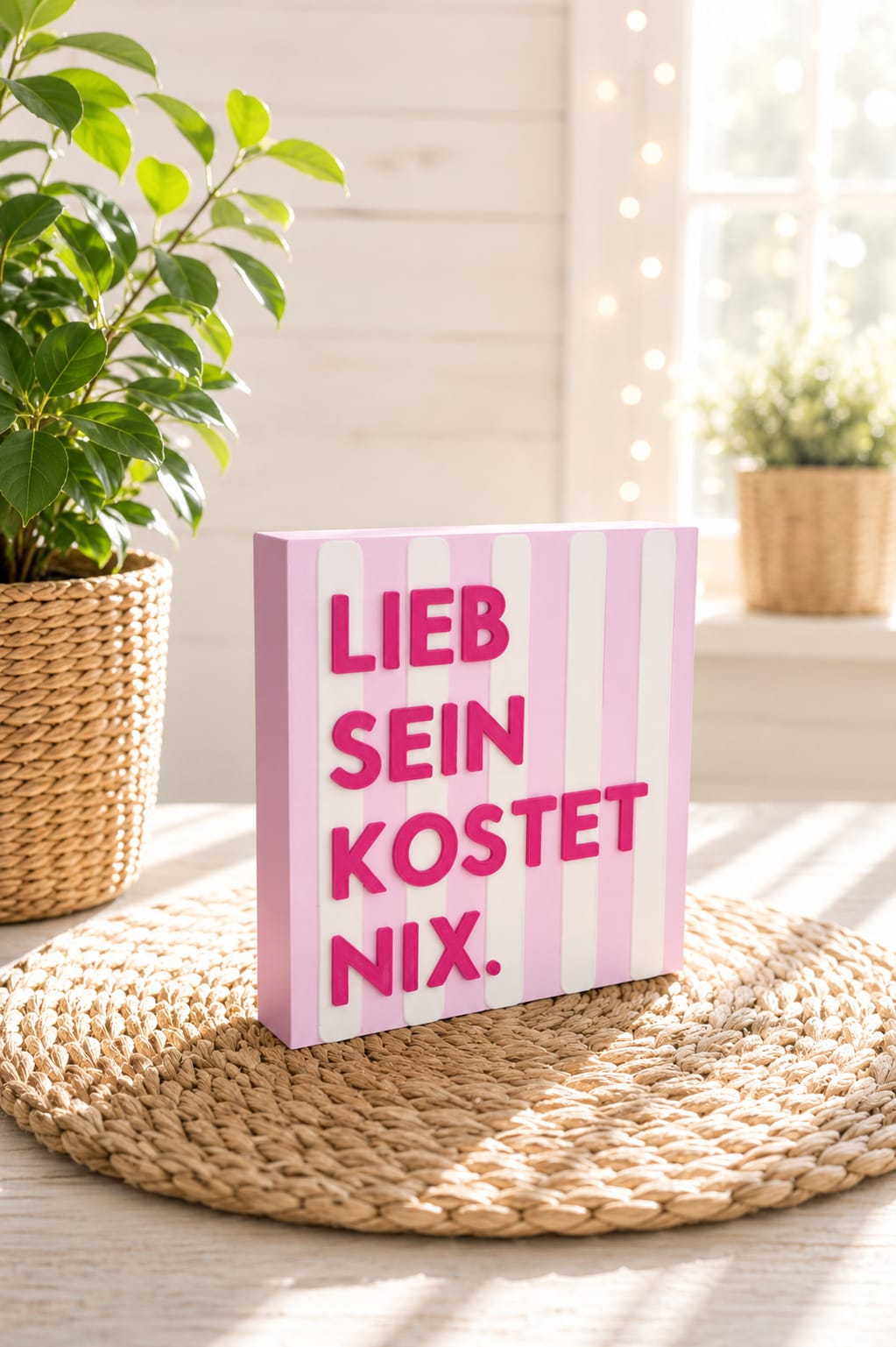 Freche Streifen – kleiner Deko-Aufsteller mit Spruch "Lieb sein kostet nichts"