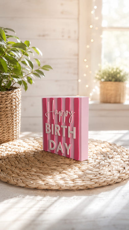 Freche Streifen – kleiner Deko-Aufsteller mit Spruch "Happy Birthday"