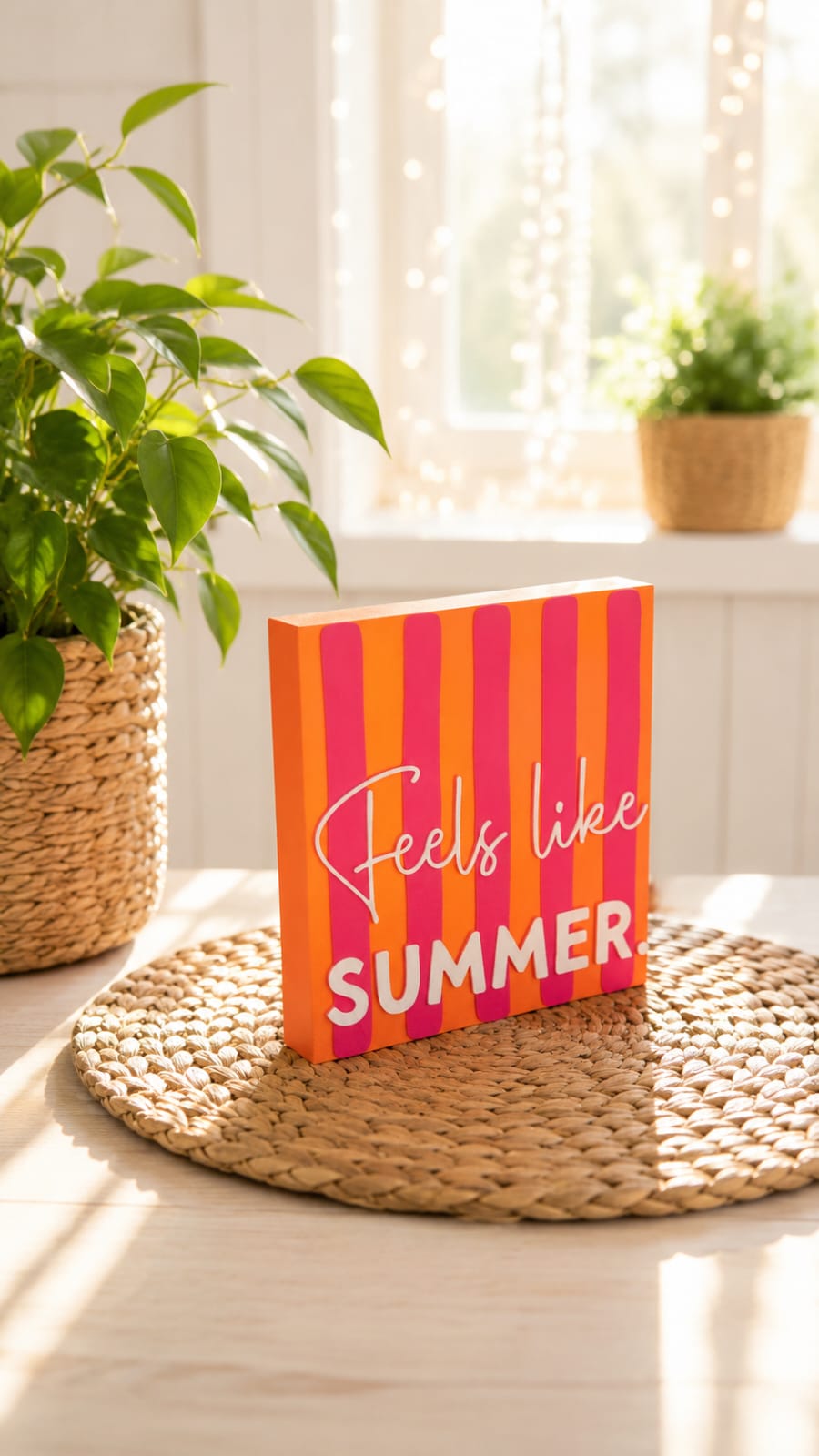 Freche Streifen – kleiner Deko-Aufsteller mit Spruch "Feels like Summer"