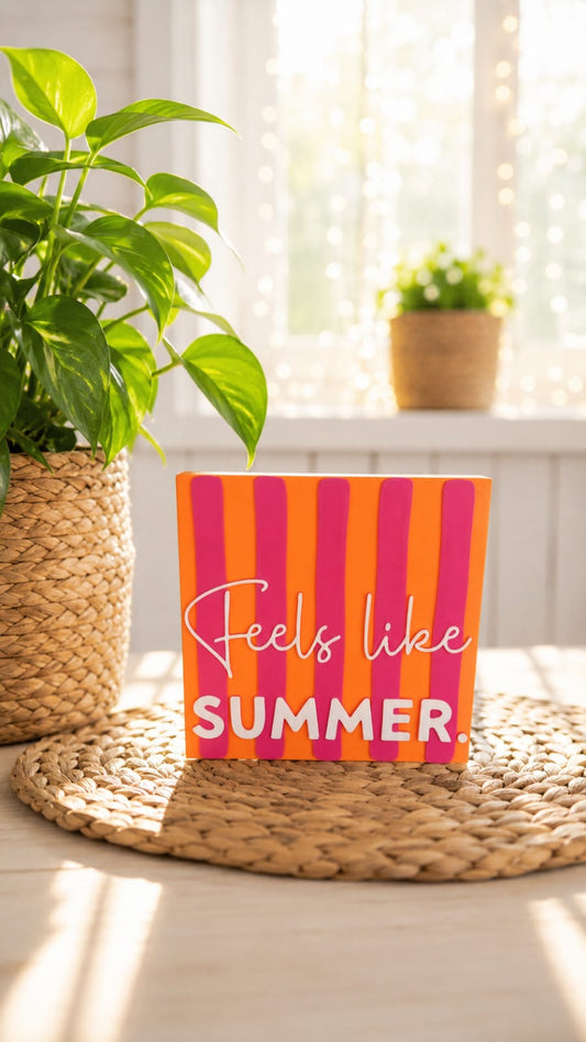 Freche Streifen Deko-Aufsteller mit Spruch „Feels like Summer“ von CozyLabs Design