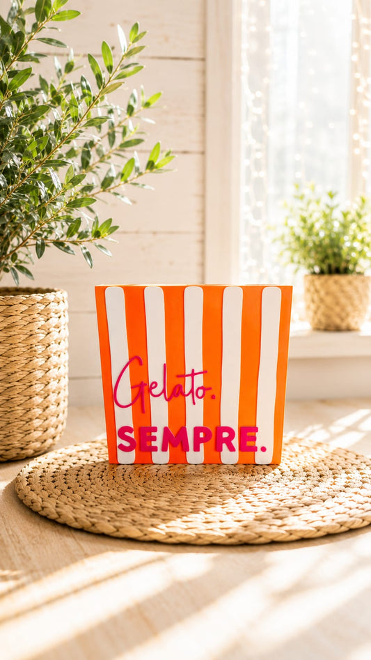Freche Streifen – kleiner Deko-Aufsteller mit Spruch "Gelato Sempre"