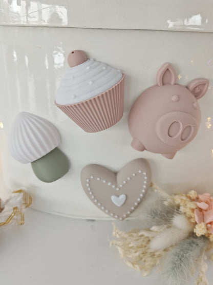Kleine Glücks-Magnete – Schweinchen, Herz, Glückspilz & Cupcake