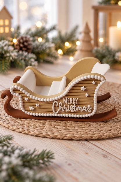 Weihnachtsschlitten mit 3 Rentieren – Rudolf mit roter Nase