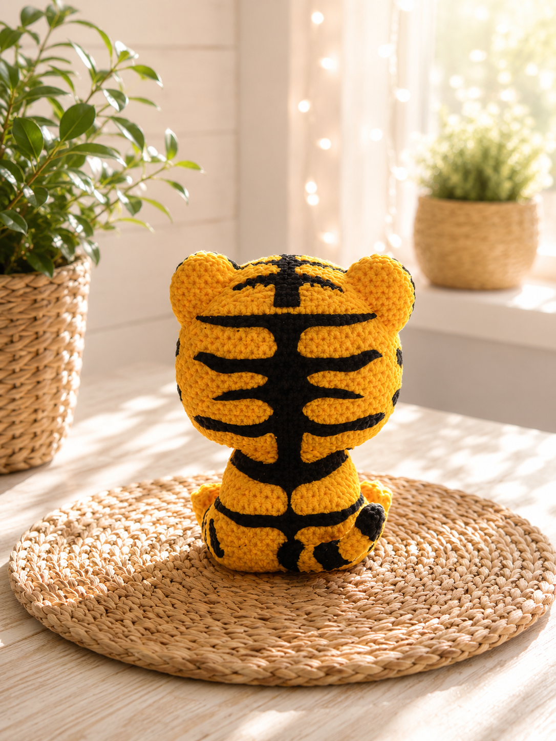 Tiger in Strickoptik in Orange-Schwarz von CozyLabs Design