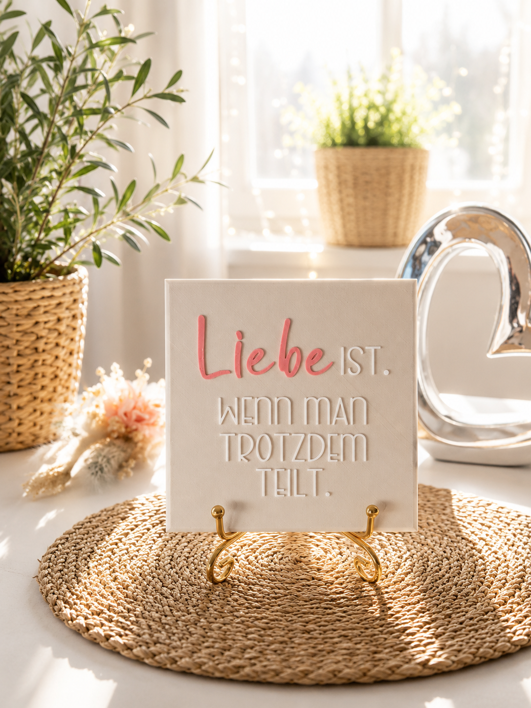 Sprüchekachel „Liebe ist, wenn man trotzdem teilt“ von CozyLabs Design