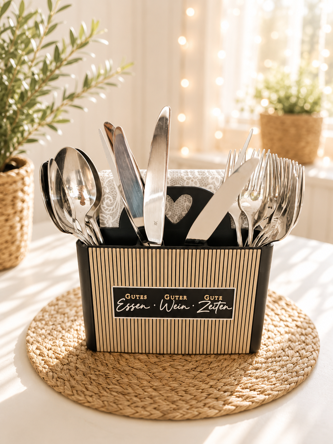 Besteckkasten mit Herzgriff – Besteckhalter mit Wunschfront von CozyLabs Design