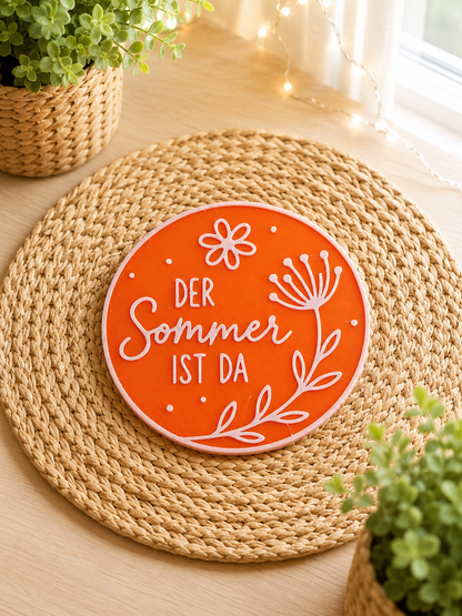 Sommer Untersetzer Set – 6 runde Getränkeuntersetzer mit sommerlichen Sprüchen