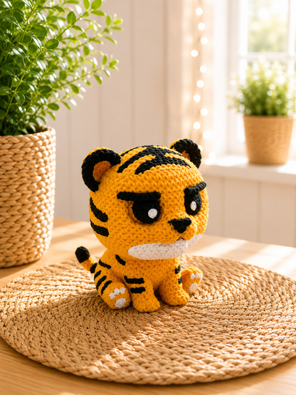 Tiger in Strickoptik als Geschenkidee von CozyLabs Design