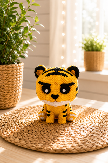 Tiger-Miniatur mit gestrickter Oberfläche von CozyLabs Design