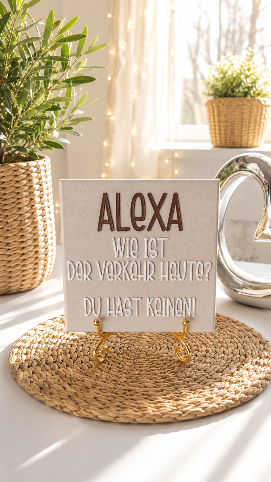 Sprüchekachel „Alexa, wie ist der Verkehr heute“ von CozyLabs Design