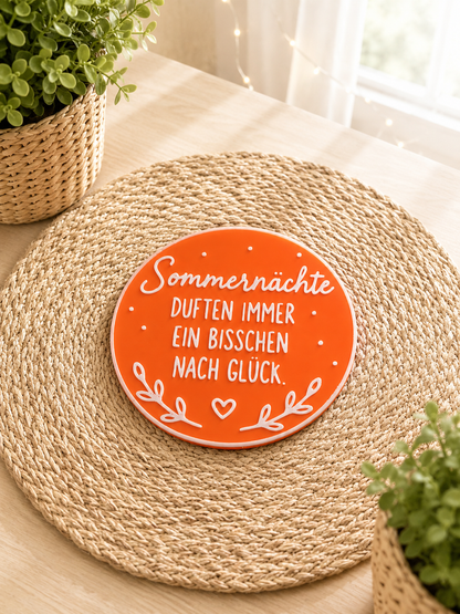 Sommer Untersetzer Set – 6 runde Getränkeuntersetzer mit sommerlichen Sprüchen