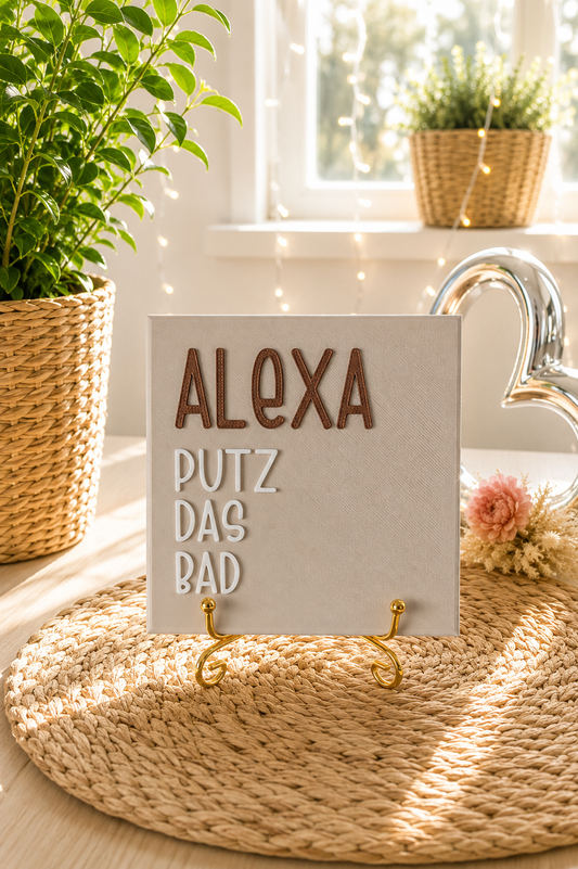 Sprüchekachel „Alexa, putz das Bad“ von CozyLabs Design
