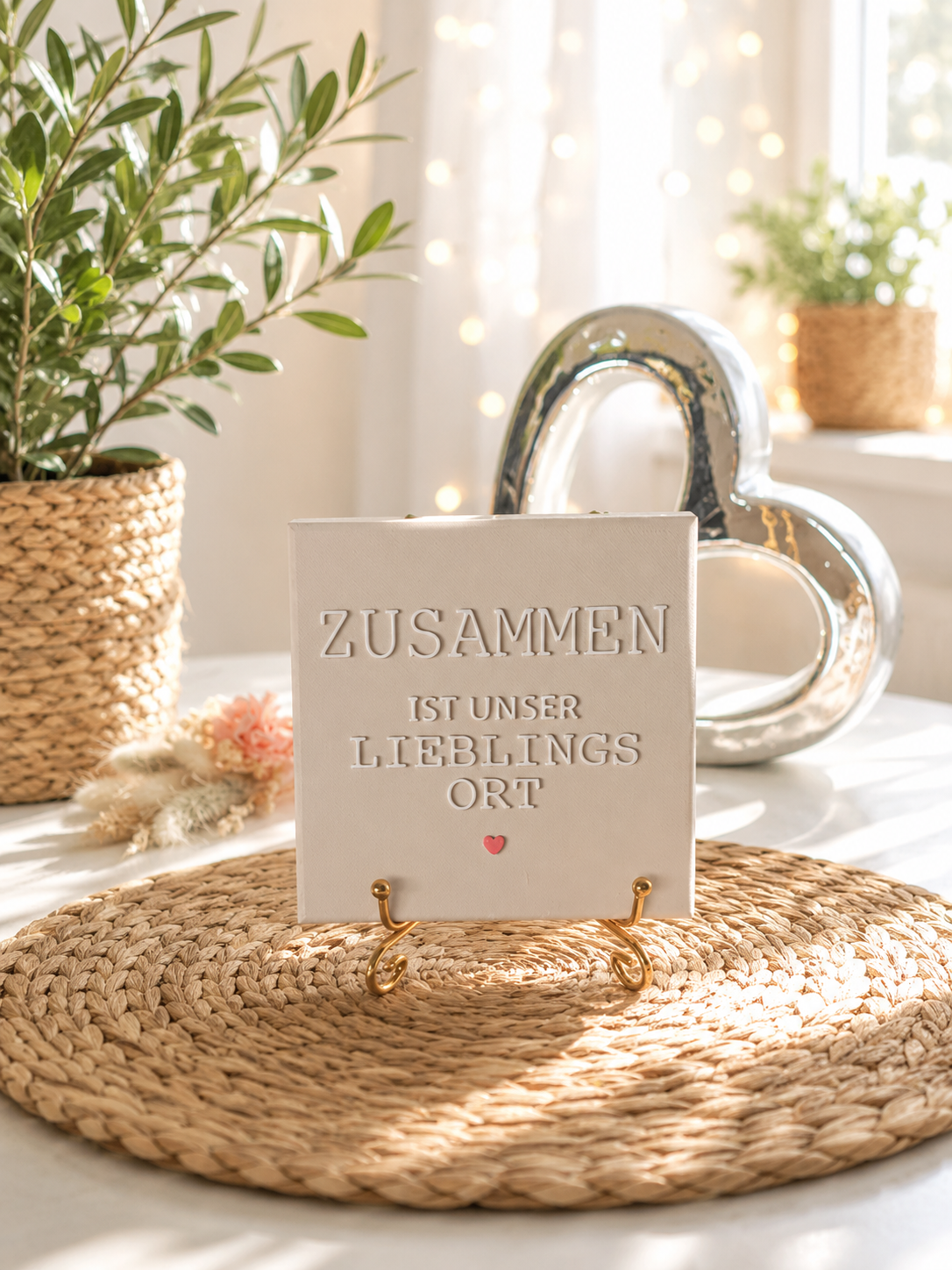 Sprüchekachel „Zusammen ist unser Lieblingsort“ – Detailansicht von CozyLabs Design