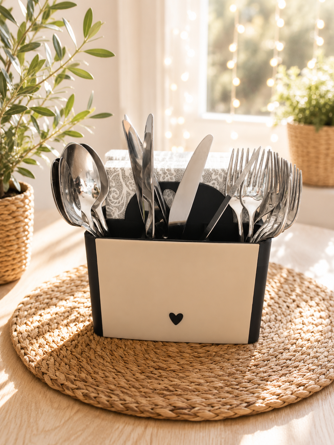 Besteckkasten mit Herzgriff – Besteckhalter mit Wunschfront von CozyLabs Design