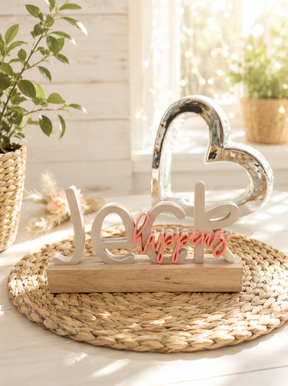 Jeck happens – närrischer 3D-Schriftzug mit Eichenholz-Sockel