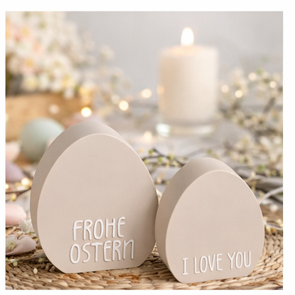 Oster-Eier Deko Set (3er-Set) – moderne Osterdeko mit Schrift & Wunschfarbe | minimalistische Frühlingsdekoration
