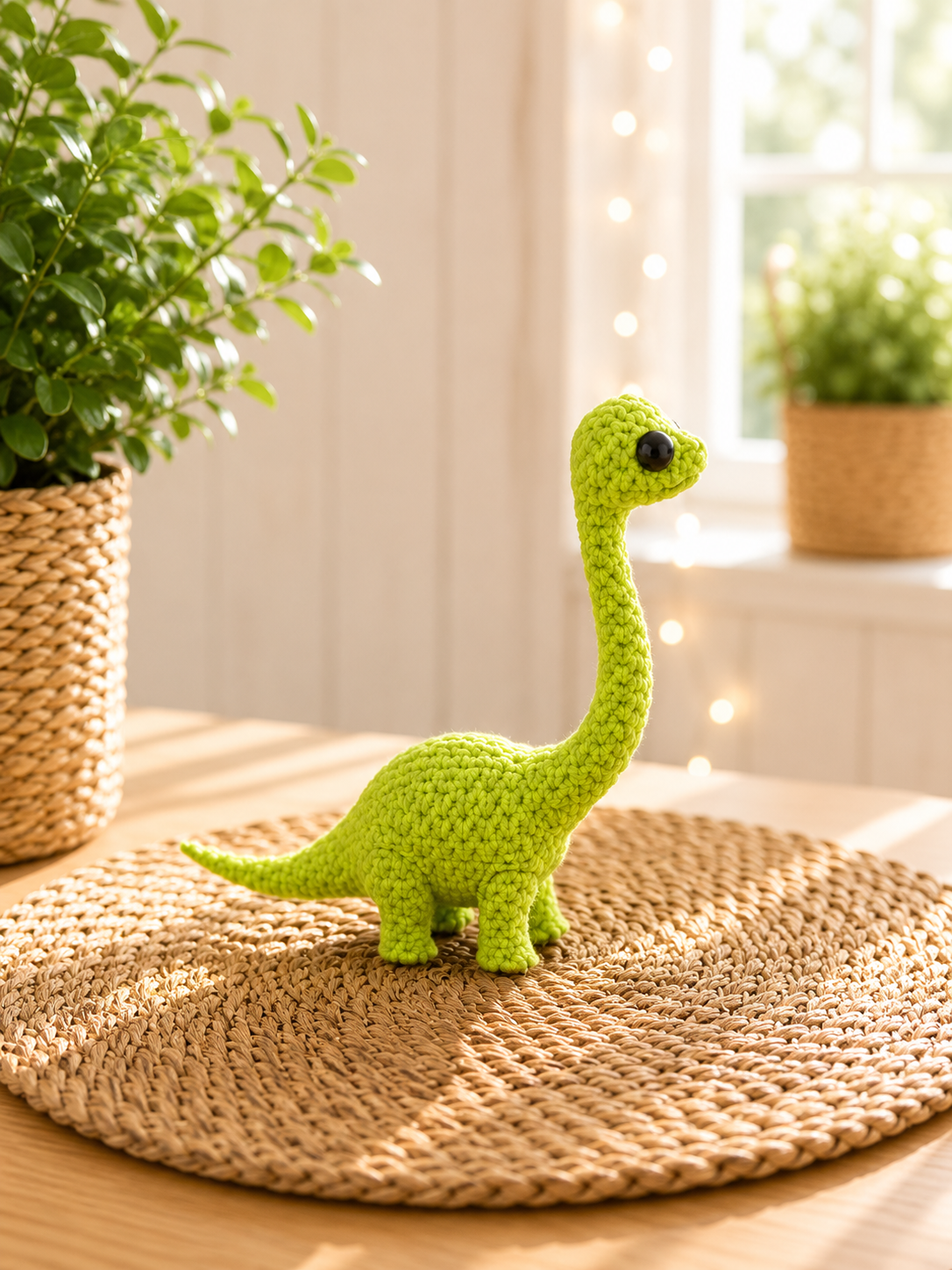 Langhals-Dino in Strickoptik als Geschenkidee von CozyLabs Design
