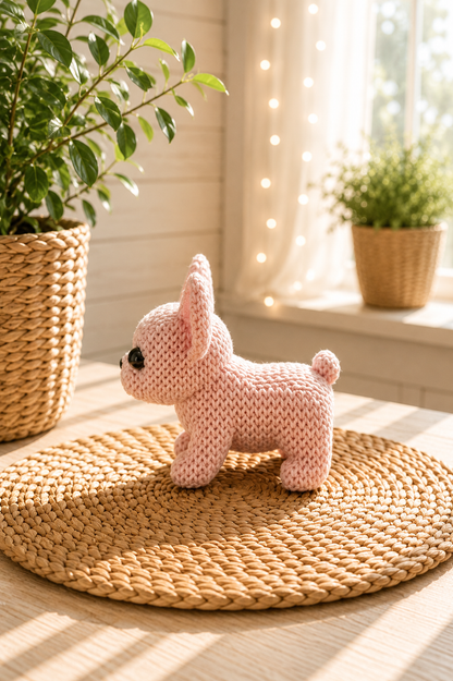 Frenchie-Miniatur mit gestrickter Oberfläche von CozyLabs Design