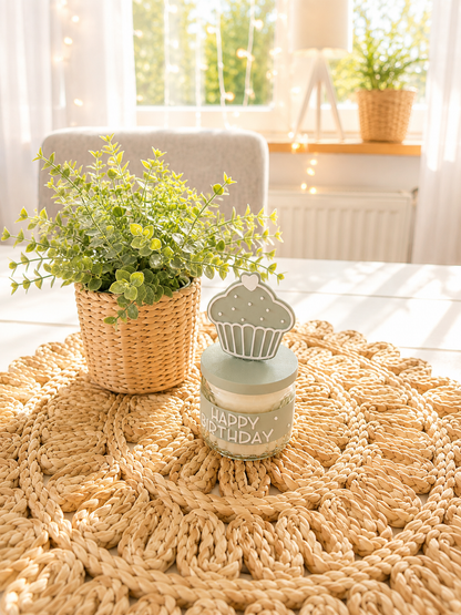 Kerzenbanderole mit Deckel & Cupcake-Topper für IKEA JÄMLIK Kerze – Happy Birthday