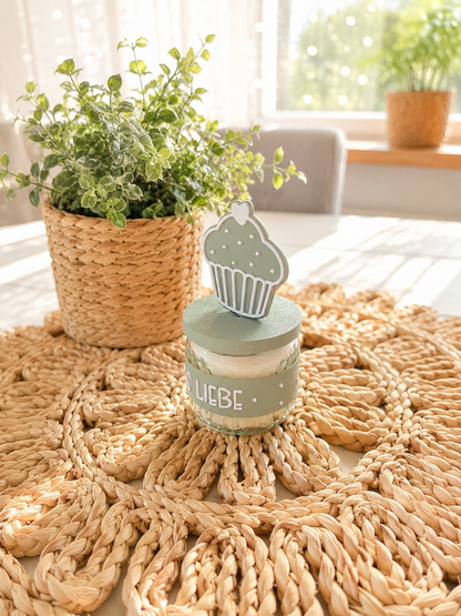 Kerzenbanderole mit Deckel & Cupcake-Topper für IKEA JÄMLIK Kerze – Happy Birthday