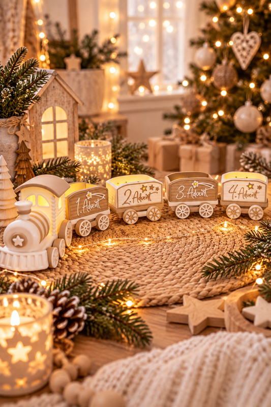 Weihnachtslokomotive „Santa’s Delivery Express“ – mit 4 liebevoll gestalteten Waggons