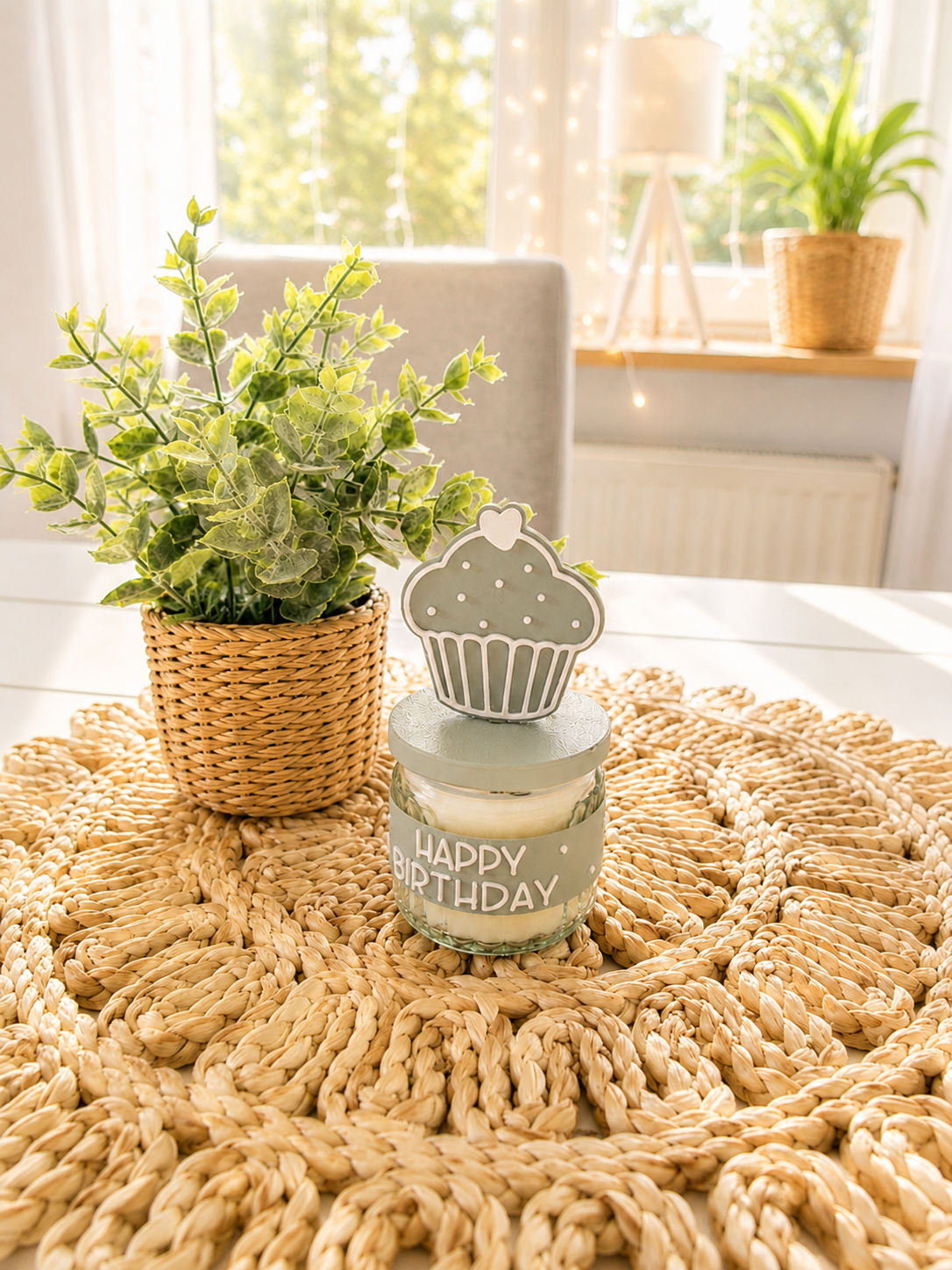 Kerzenbanderole mit Deckel & Cupcake-Topper für IKEA JÄMLIK Kerze – Happy Birthday