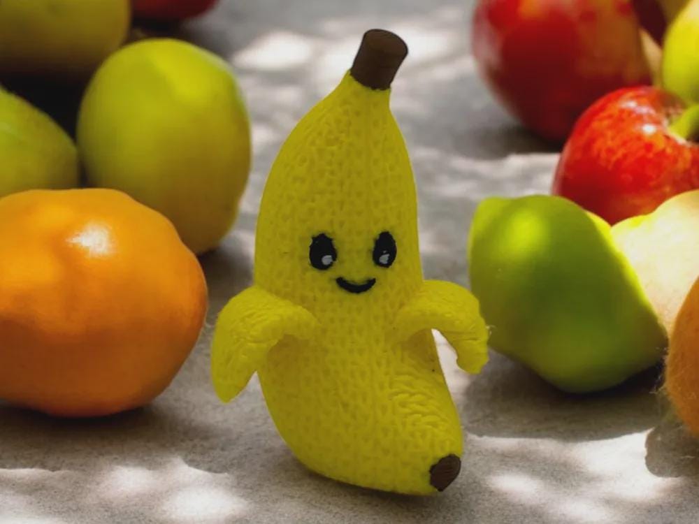 Lächelnde Banane in Strickoptik  lustige Miniaturfigur als Deko oder Geschenk