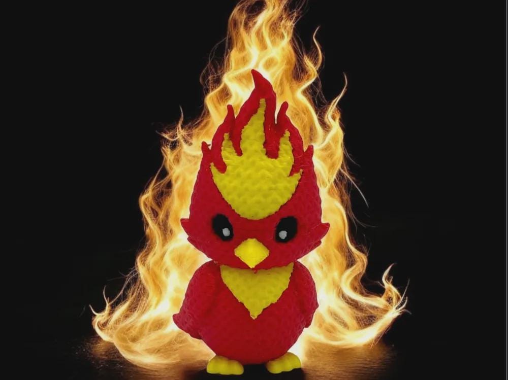 Niedlicher Phönix in Strickoptik  mythische Miniaturfigur