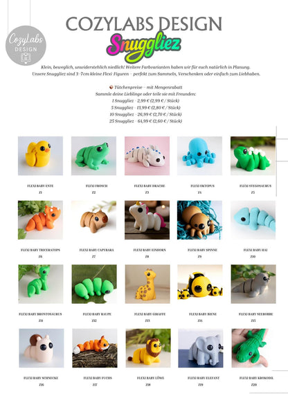 Snuggliez "Baby Oktopus"  Bewegliche Mini-Flexi-Figur (3D-gedruckt) | Fidget-Tier zum Sammeln & Verschenken | CozyLabs Design