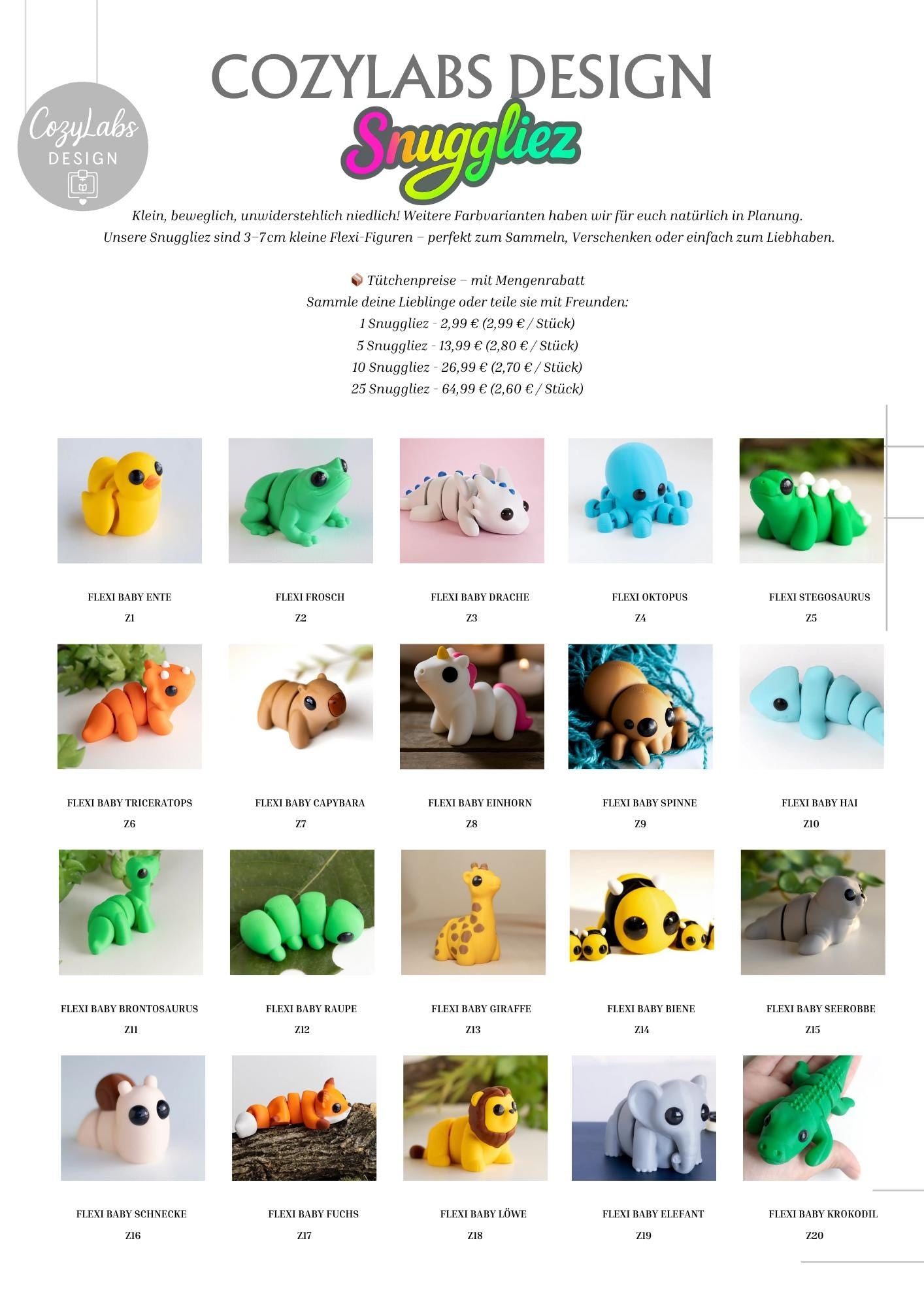 Snuggliez "Baby Capybara"  Bewegliche Flexi-Figur (3D-gedruckt) | Mini Capybara zum Sammeln & Verschenken | CozyLabs Design