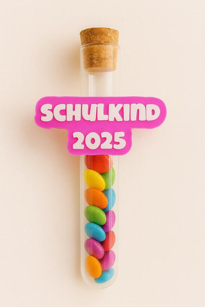 Einschulung  Geschenkröhrchen mit 3D-Schriftzug zum Befüllen | Schulkind 2025, ABC-Held, Hallo Schule & Co. - Tischdeko oder Geschenk