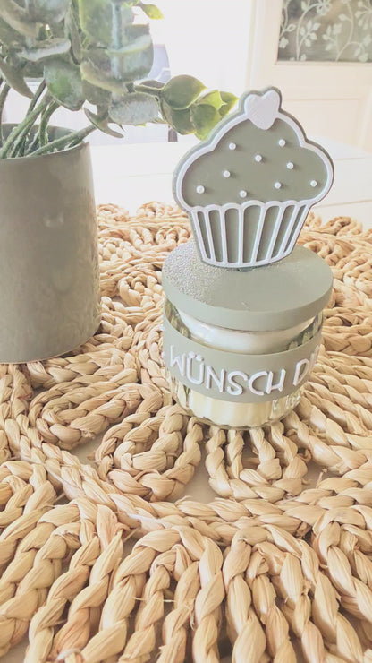 Kerzenbanderole mit Deckel & Cupcake-Topper für IKEA JÄMLIK Kerze – Happy Birthday